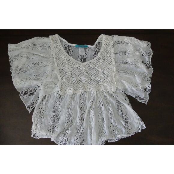 Julies Closet Women's XL White Lace Top Boho Flutter Sheer Coquette Cropped - Picture 1 of 8